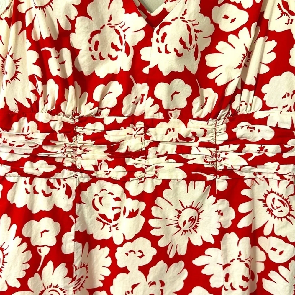 Boden Womens Floral Red and White Sleeveless Cotton Dress Sz 4 Preppy Resortwear - Picture 3 of 9